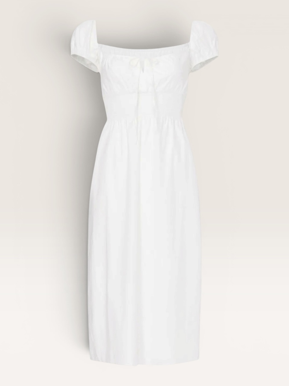 Reformation White Square-Neck Midi Dress with Puff Sleeves